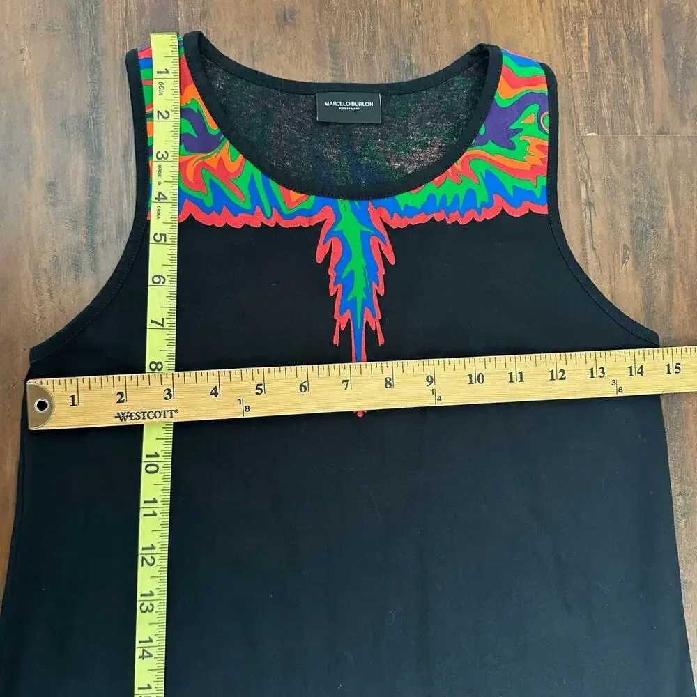 MARCELO BURLON Tank Dress Black Graphic Maxi Cotton Goth Minimalist